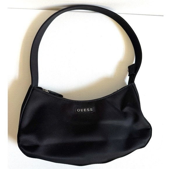 Vintage Guess Black Nylon Shoulder Baguette Bag Y2K Mini Shoulder Purse - Picture 2 of 9